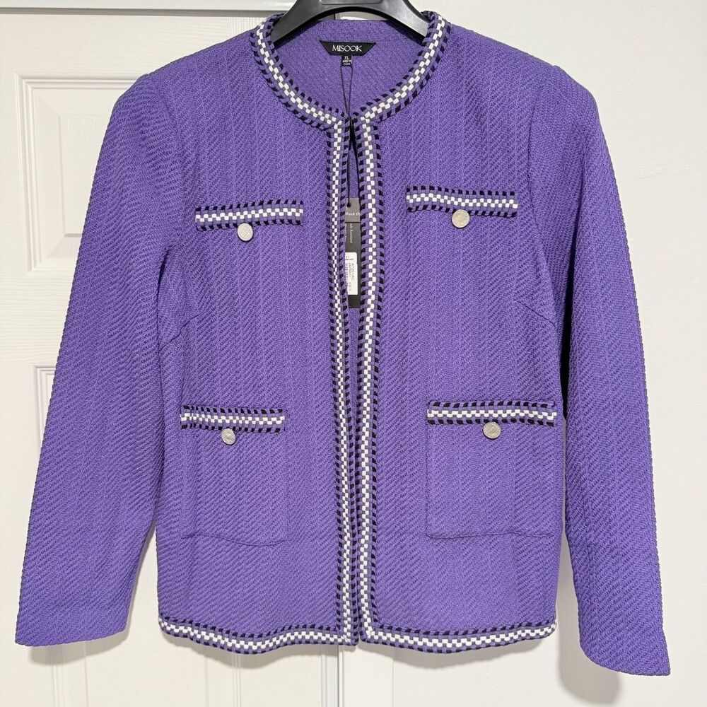 Misook Heritage Chain Purple Trim Tweed Knit Jacket Size XL NWT $458